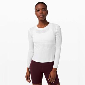 Lululemon White Train to Be Long Sleeve Mesh | Size 4